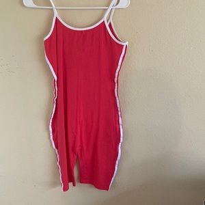 Fashion Nova Come Over Romper, Size Large. Color Coral. Cotton and Spandex